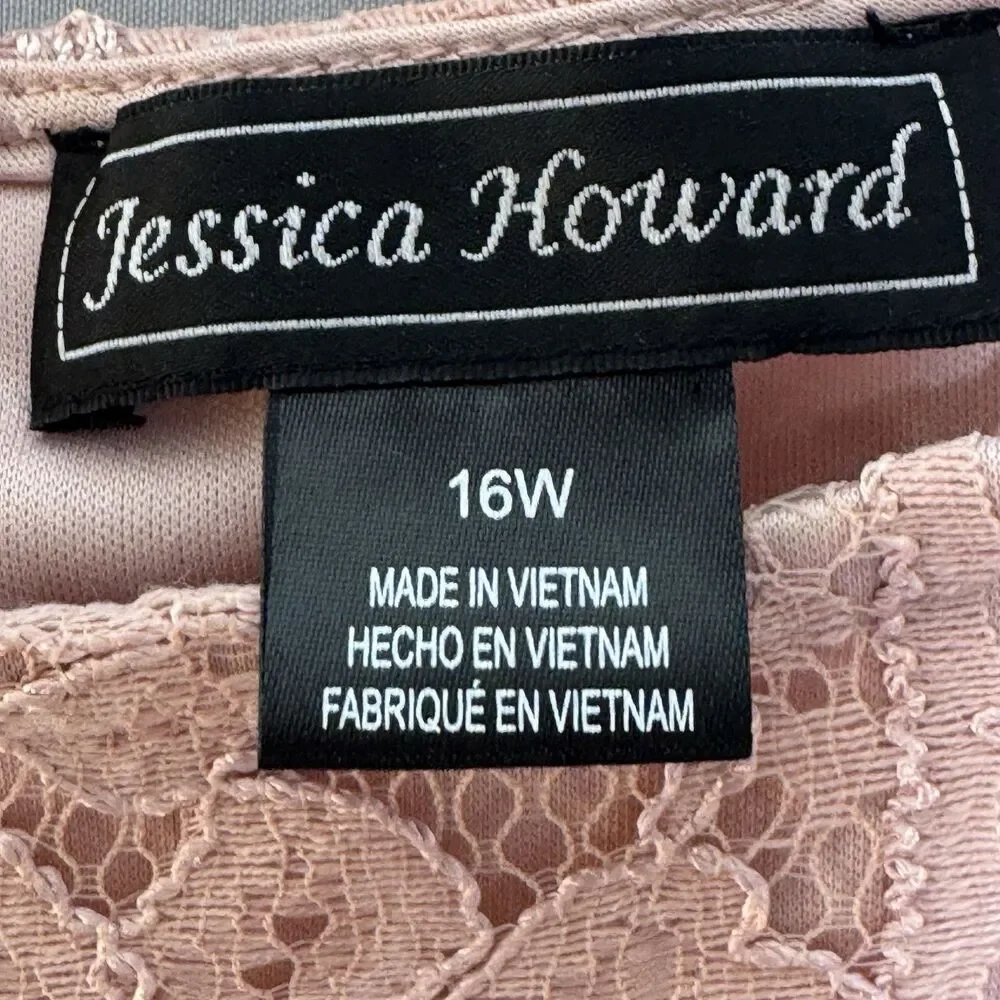 Jessica Howard 16W Blush Pink Lace Dress Plus Size Wedding Guest Party Career